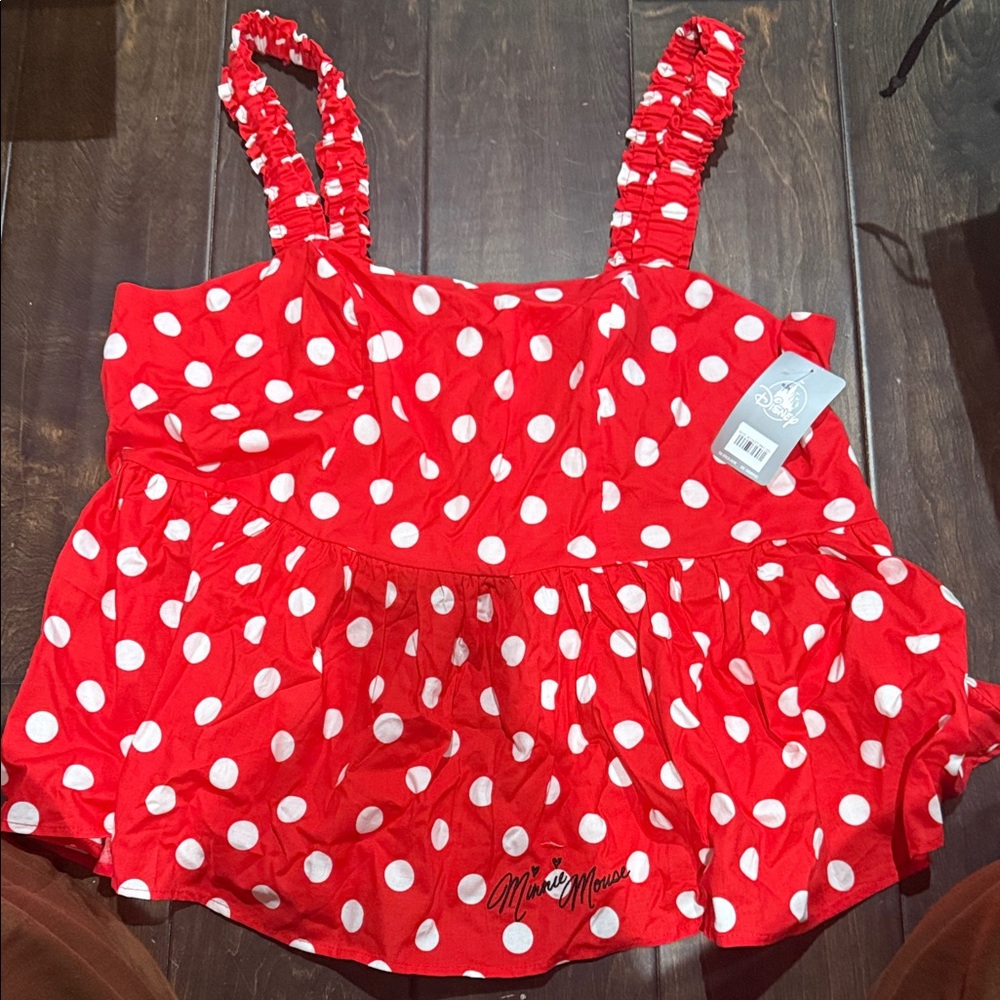 Disney Minnie Mouse Red and White Polka Dot Top. NWT